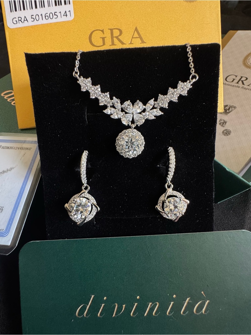 3 carat total earrings and necklace set - moissanite 925 Sterling Silver GRA